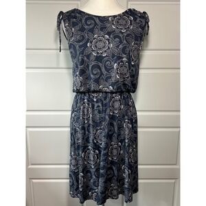 LOFT Outlet Blue Floral Tie Shoulder Elastic Waist‎ Knee Length Dress Size S